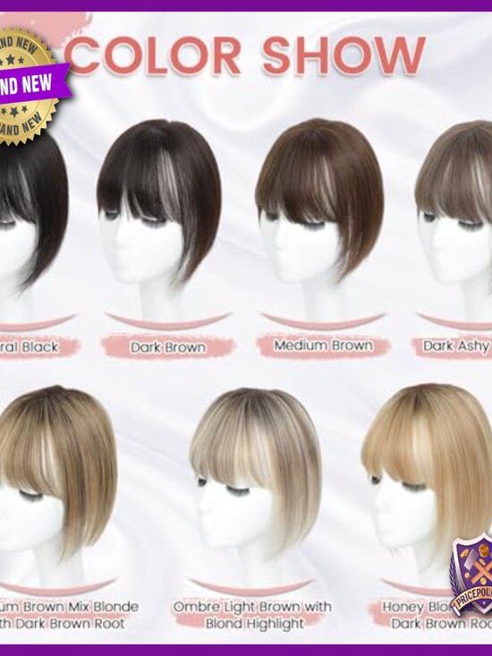 Human Hair Topper with Bangs for Thinning Hair, 10 Inch, Swiss Base